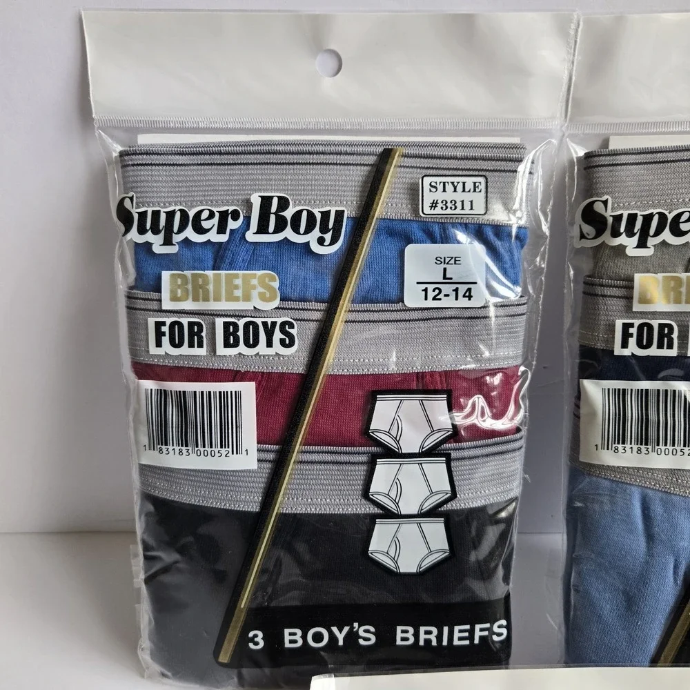 NEW Lot Of 3 3-packs Boys BRIEFS Size LARGE‎ 12-14 Assorted Colors Super Boy